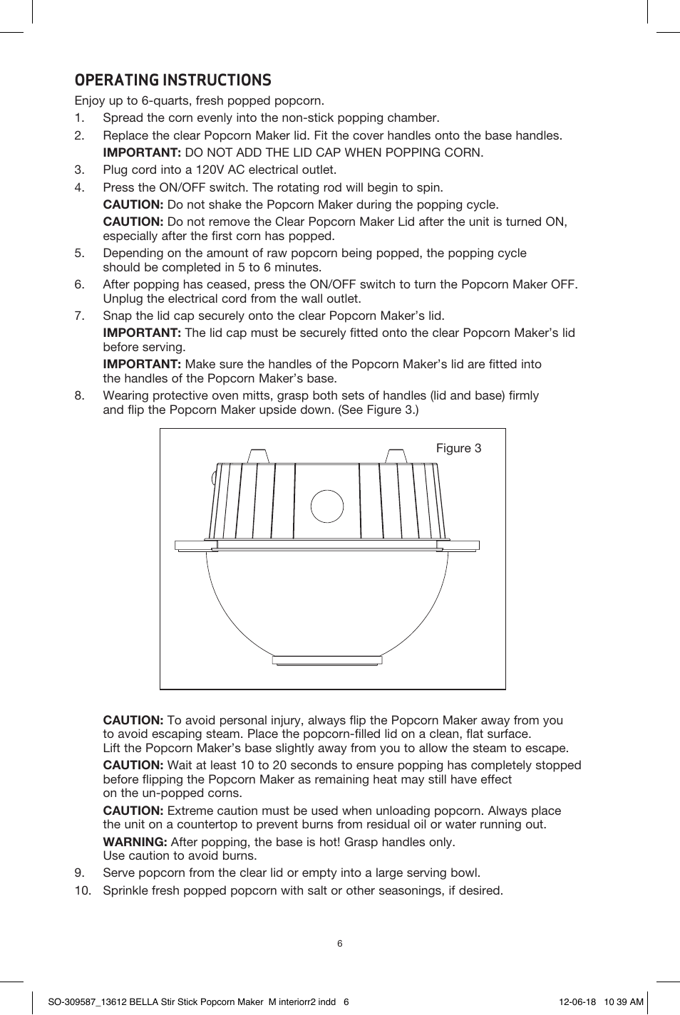 Operating instructions | BELLA 13553 Stir Stick Popcorn Maker User Manual | Page 8 / 20