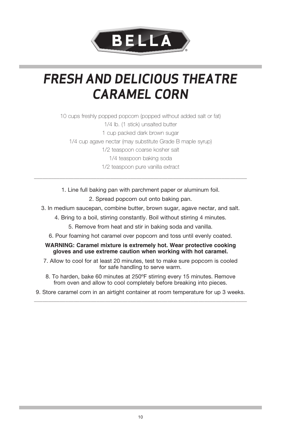 Fresh and delicious theatre caramel corn | BELLA 13566 Theater Popcorn Maker User Manual | Page 12 / 28
