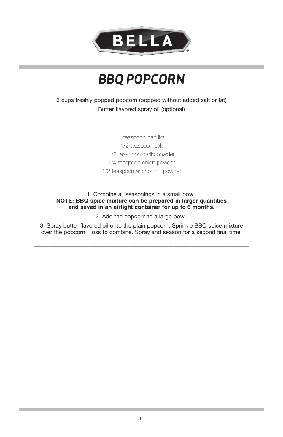 Bbq popcorn | BELLA 13566 Theater Popcorn Maker User Manual | Page 13 / 28