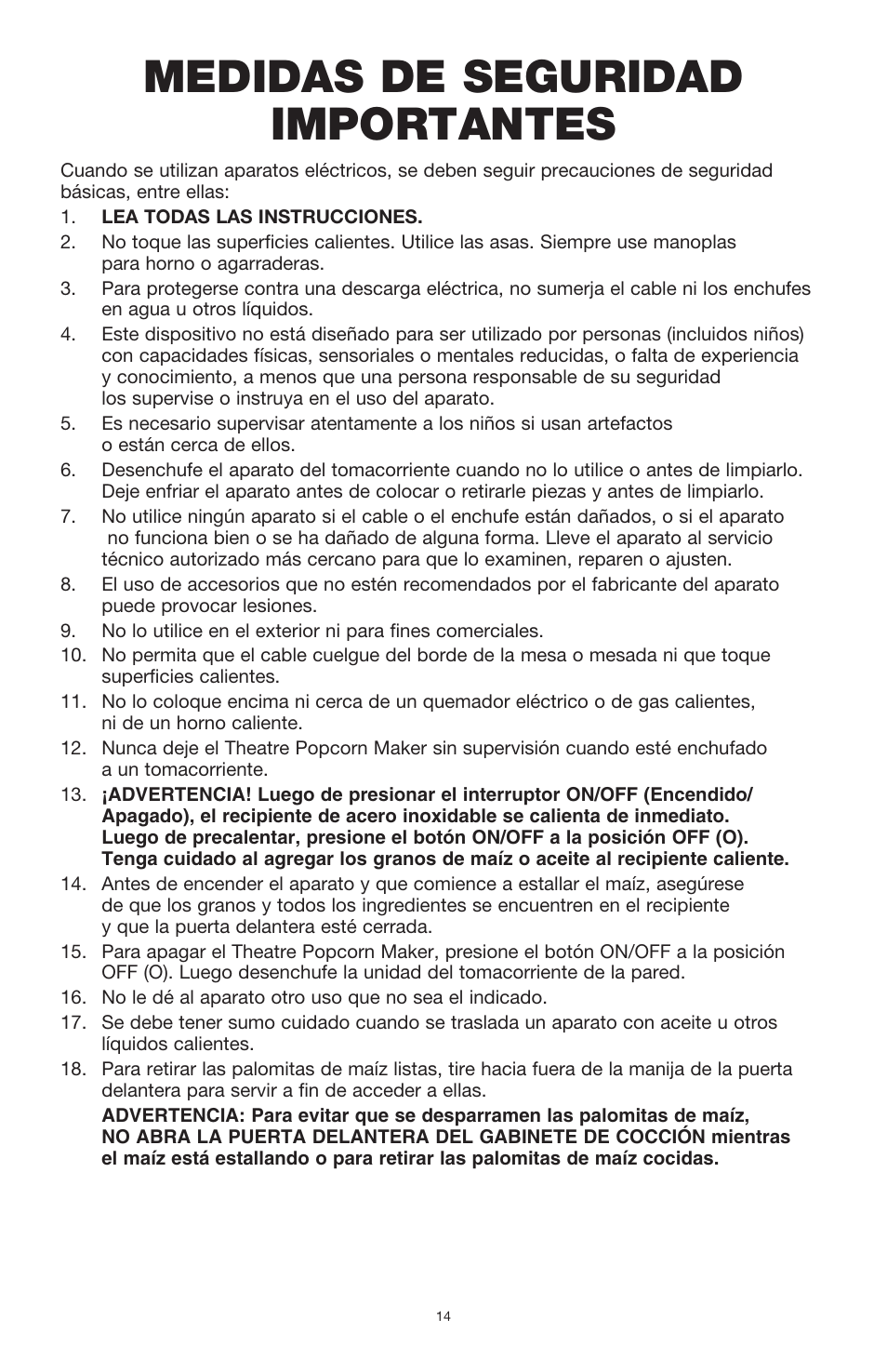 Medidas de seguridad importantes | BELLA 13566 Theater Popcorn Maker User Manual | Page 16 / 28