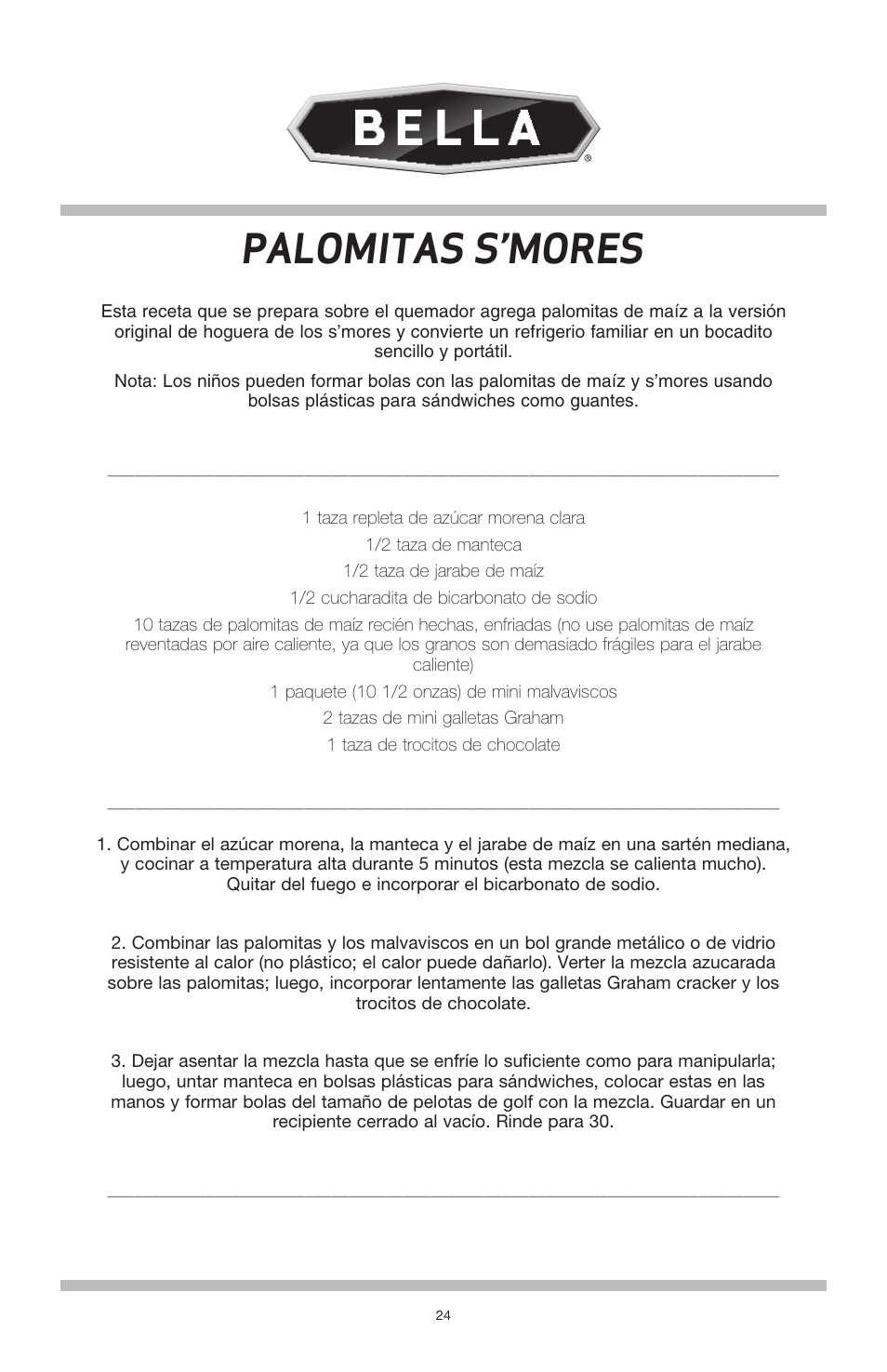 Palomitas s’mores | BELLA 13566 Theater Popcorn Maker User Manual | Page 26 / 28
