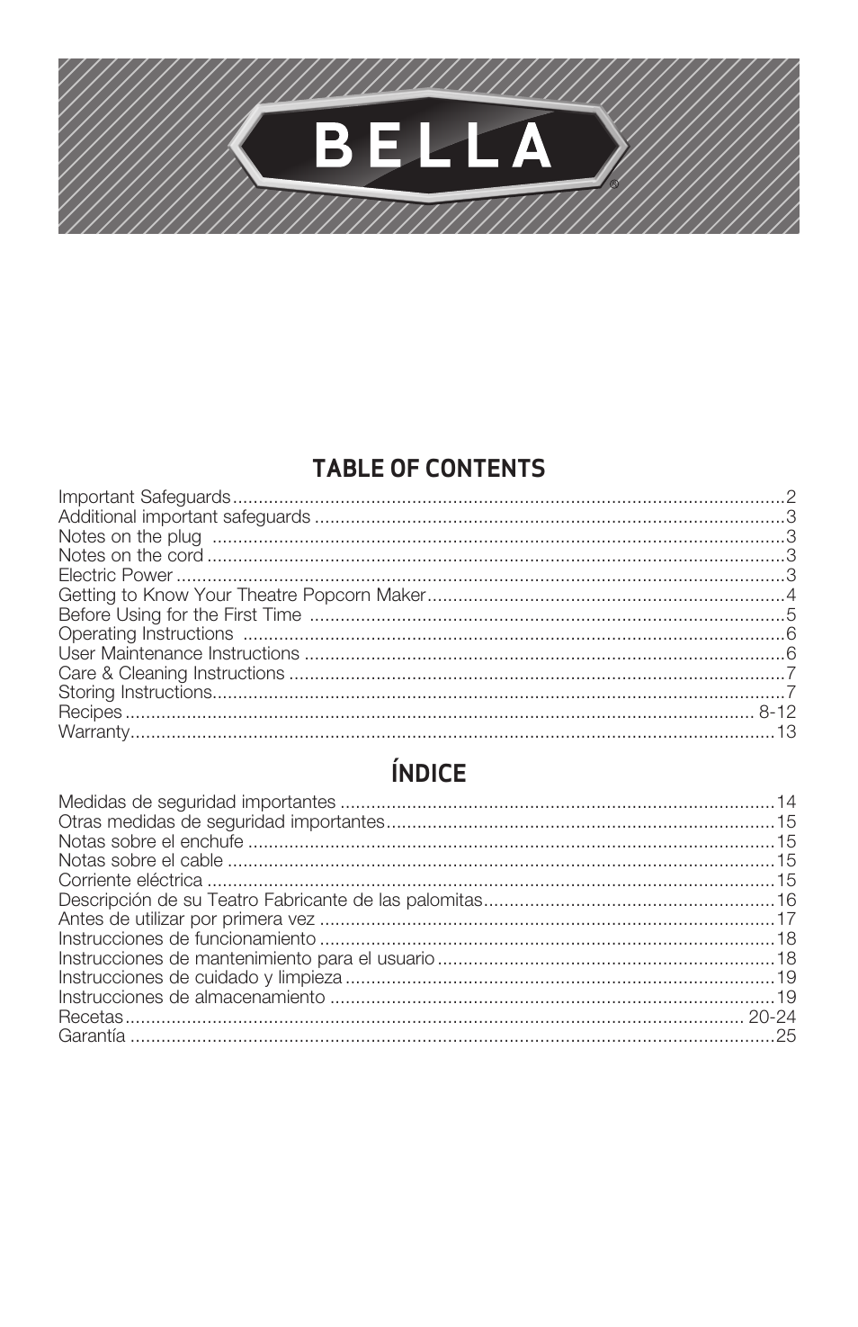 BELLA 13566 Theater Popcorn Maker User Manual | Page 3 / 28