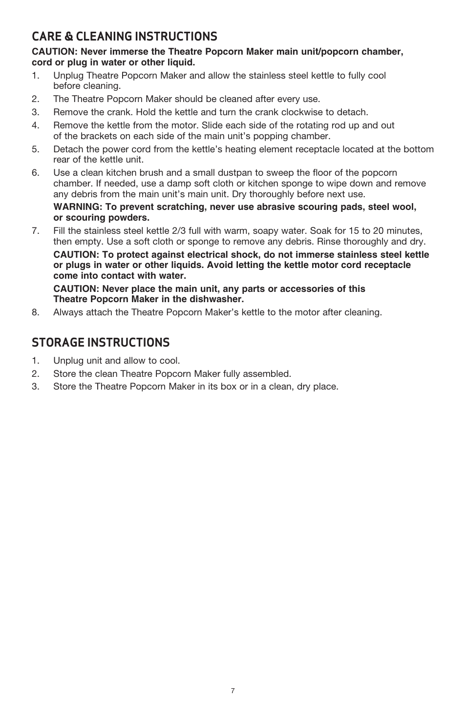 Care & cleaning instructions, Storage instructions | BELLA 13566 Theater Popcorn Maker User Manual | Page 9 / 28