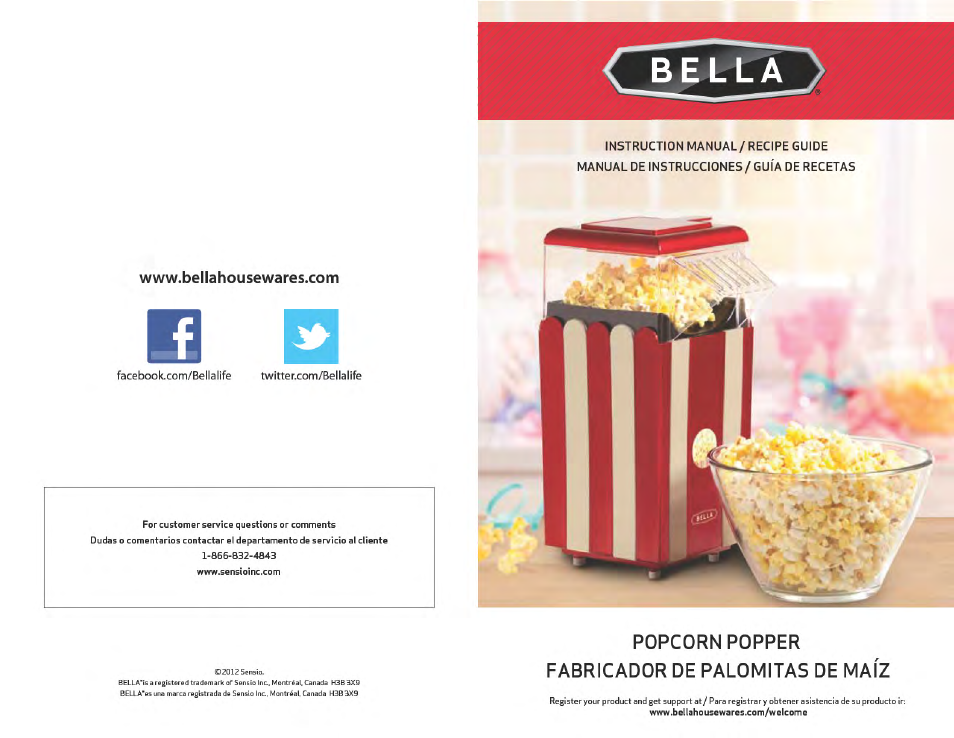 BELLA 13554 Hot Air Popcorn Maker User Manual | 21 pages