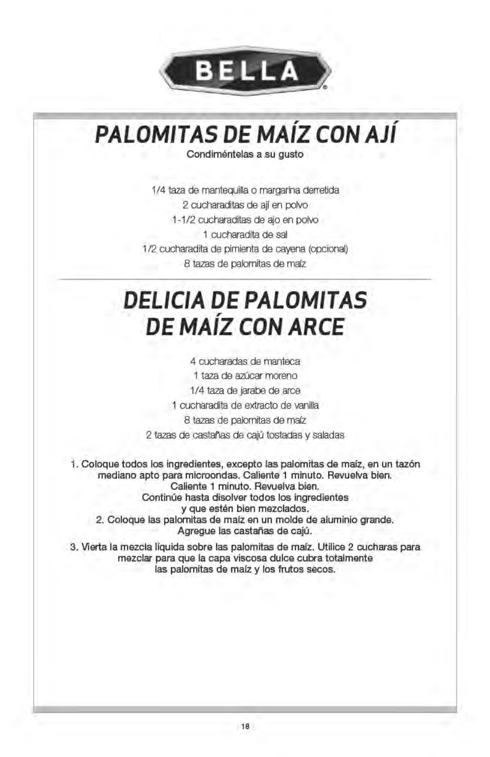 BELLA 13554 Hot Air Popcorn Maker User Manual | Page 19 / 21