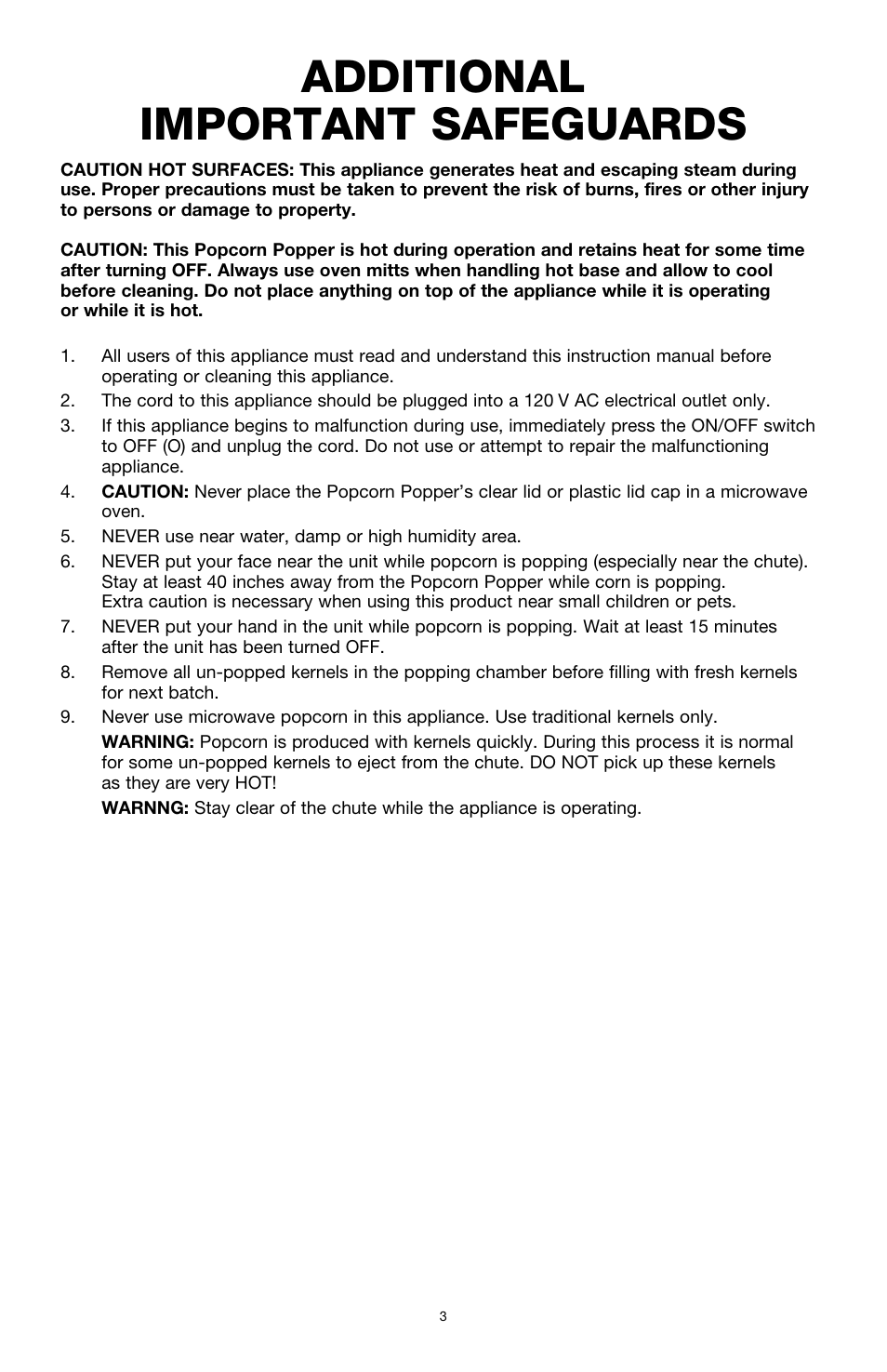 Additional important safeguards | BELLA 13554 Hot Air Popcorn Maker User Manual | Page 4 / 21