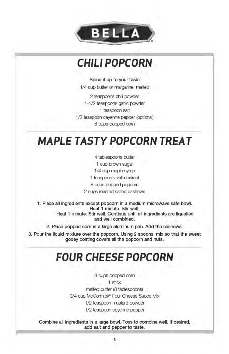 BELLA 13554 Hot Air Popcorn Maker User Manual | Page 9 / 21
