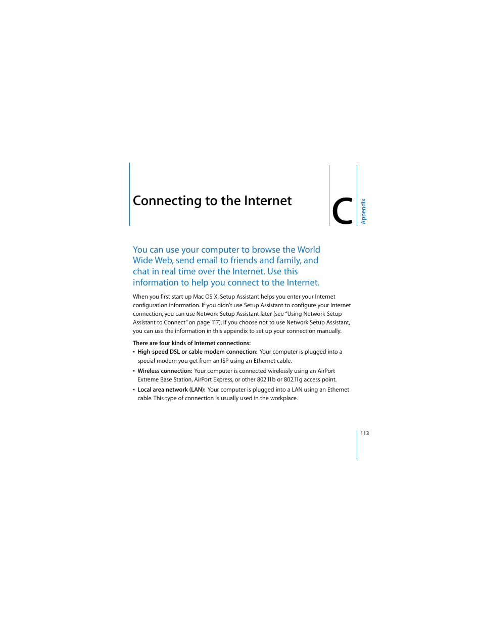 Connecting to the internet | Apple MACBOOK User Manual | Page 113 / 138