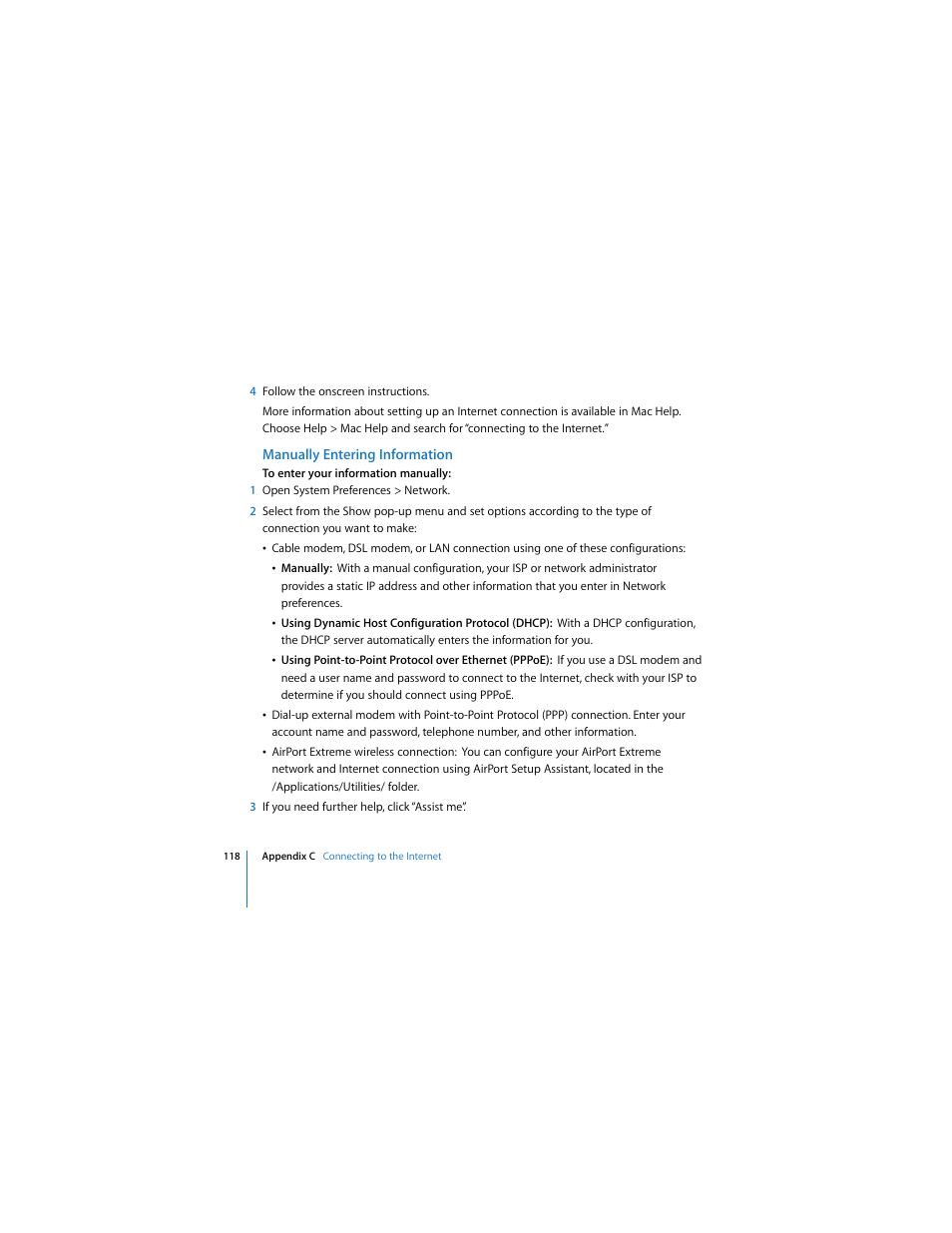 Manually entering information | Apple MACBOOK User Manual | Page 118 / 138