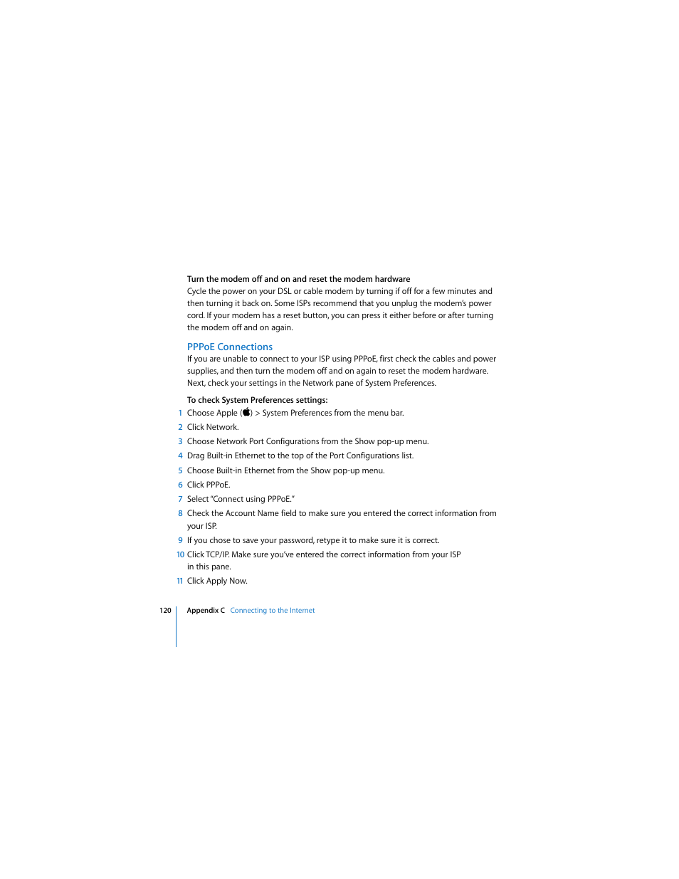 Pppoe connections | Apple MACBOOK User Manual | Page 120 / 138