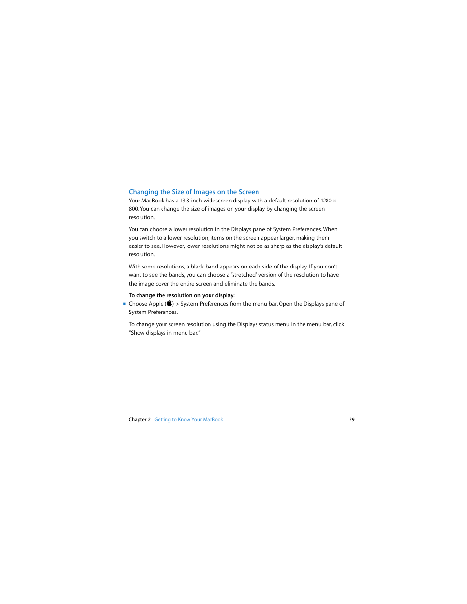 Changing the size of images on the screen | Apple MACBOOK User Manual | Page 29 / 138