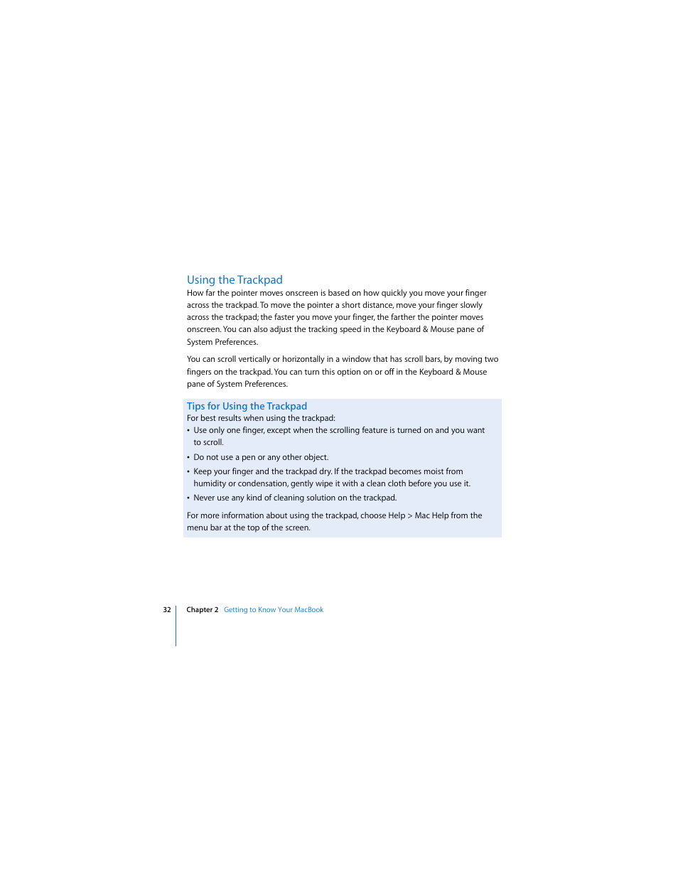 Using the trackpad, Tips for using the trackpad | Apple MACBOOK User Manual | Page 32 / 138