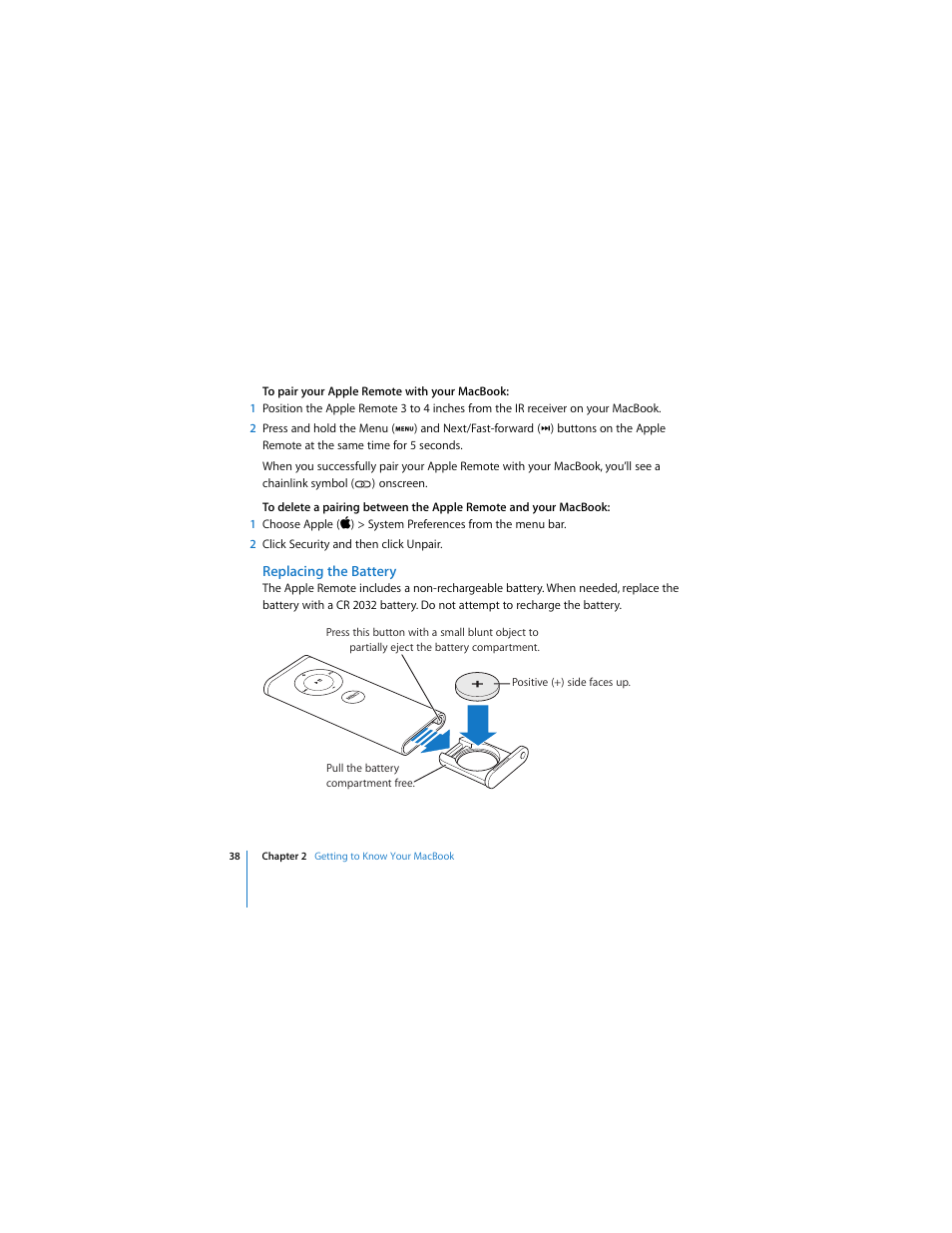 Replacing the battery | Apple MACBOOK User Manual | Page 38 / 138