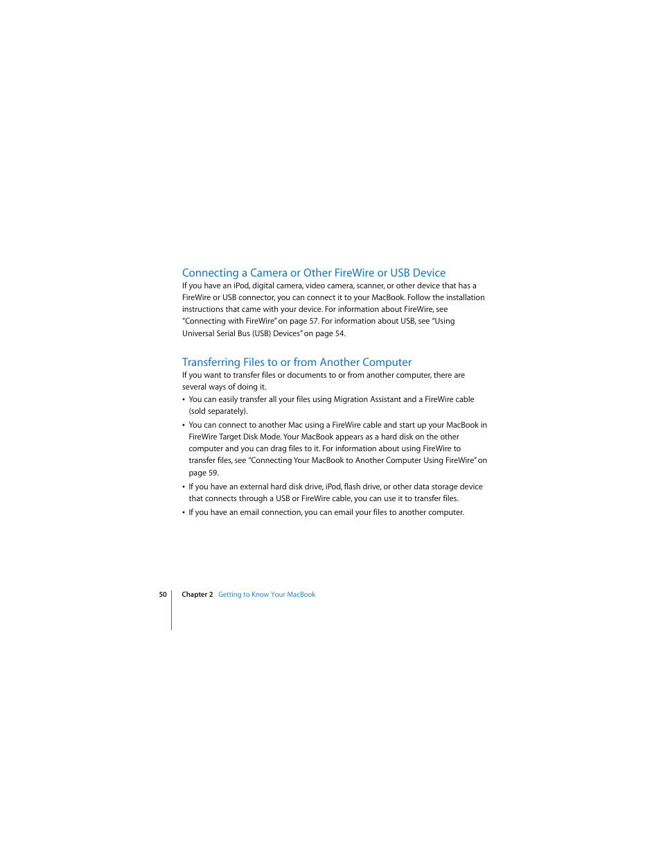 Transferring files to or from another computer | Apple MACBOOK User Manual | Page 50 / 138