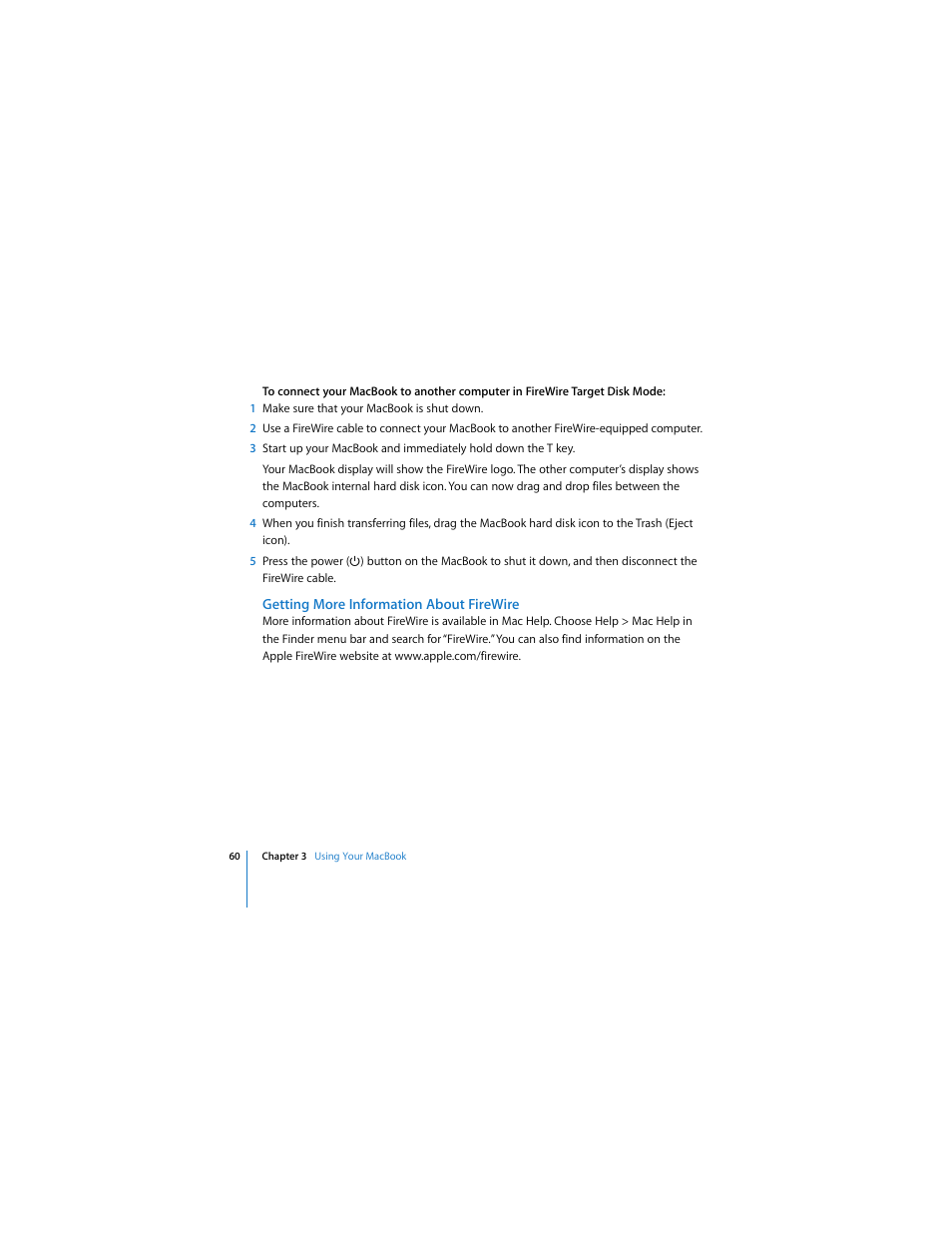 Getting more information about firewire | Apple MACBOOK User Manual | Page 60 / 138