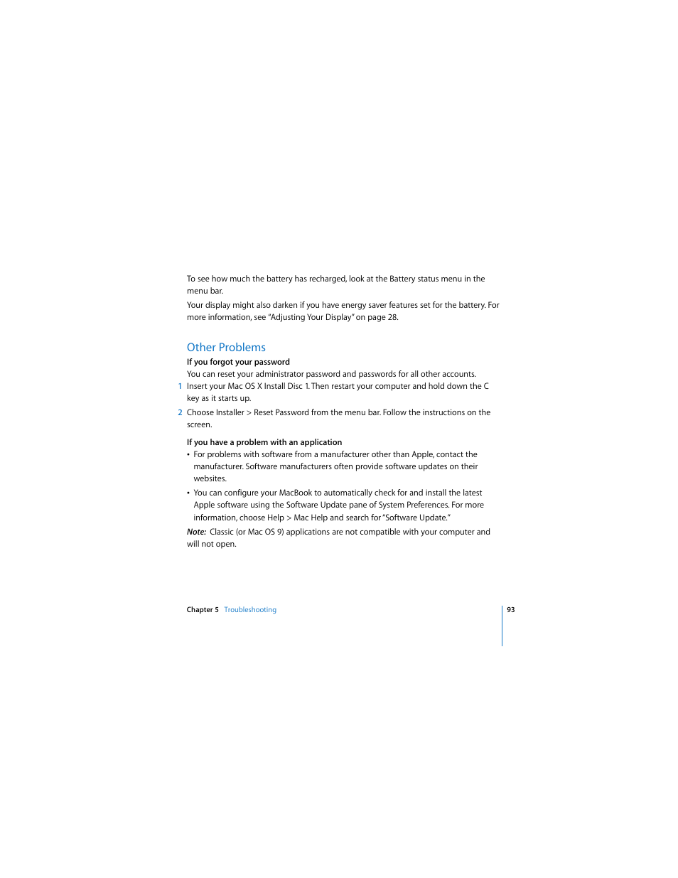 Other problems | Apple MACBOOK User Manual | Page 93 / 138