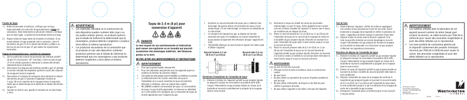Tuyau de 2,4 m (8 pi) pour conversion d’appareil, Advertencia, Danger | Avertissement | BernzOmatic GHA-096 User Manual | Page 2 / 2