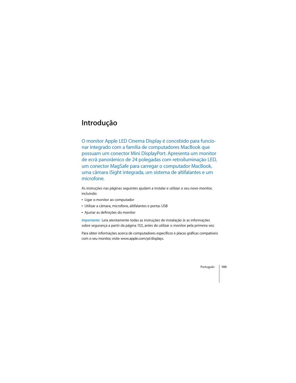 Introdução | Apple Cinema Display User Manual | Page 105 / 122