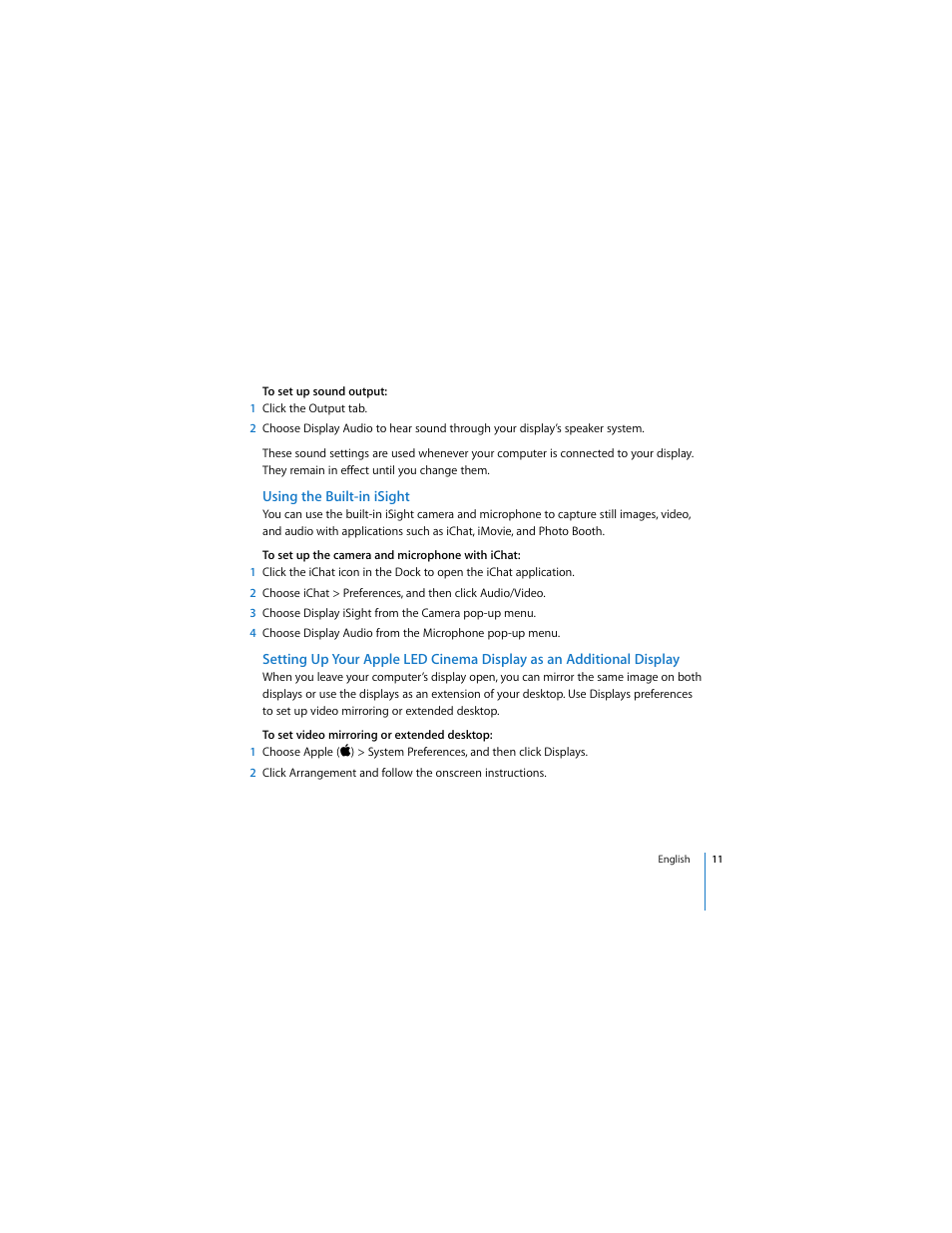 Using the built-in isight | Apple Cinema Display User Manual | Page 11 / 122