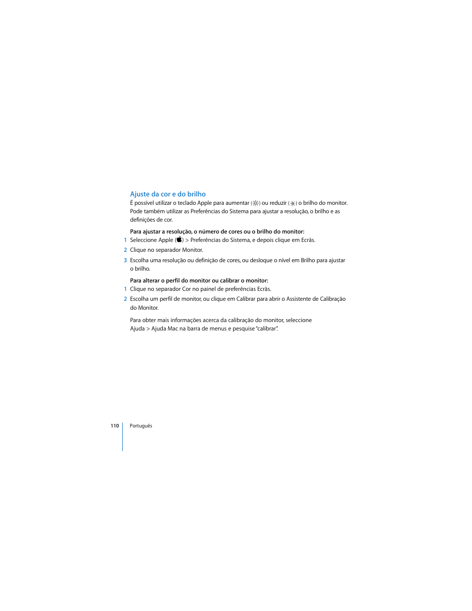 Ajuste da cor e do brilho | Apple Cinema Display User Manual | Page 110 / 122