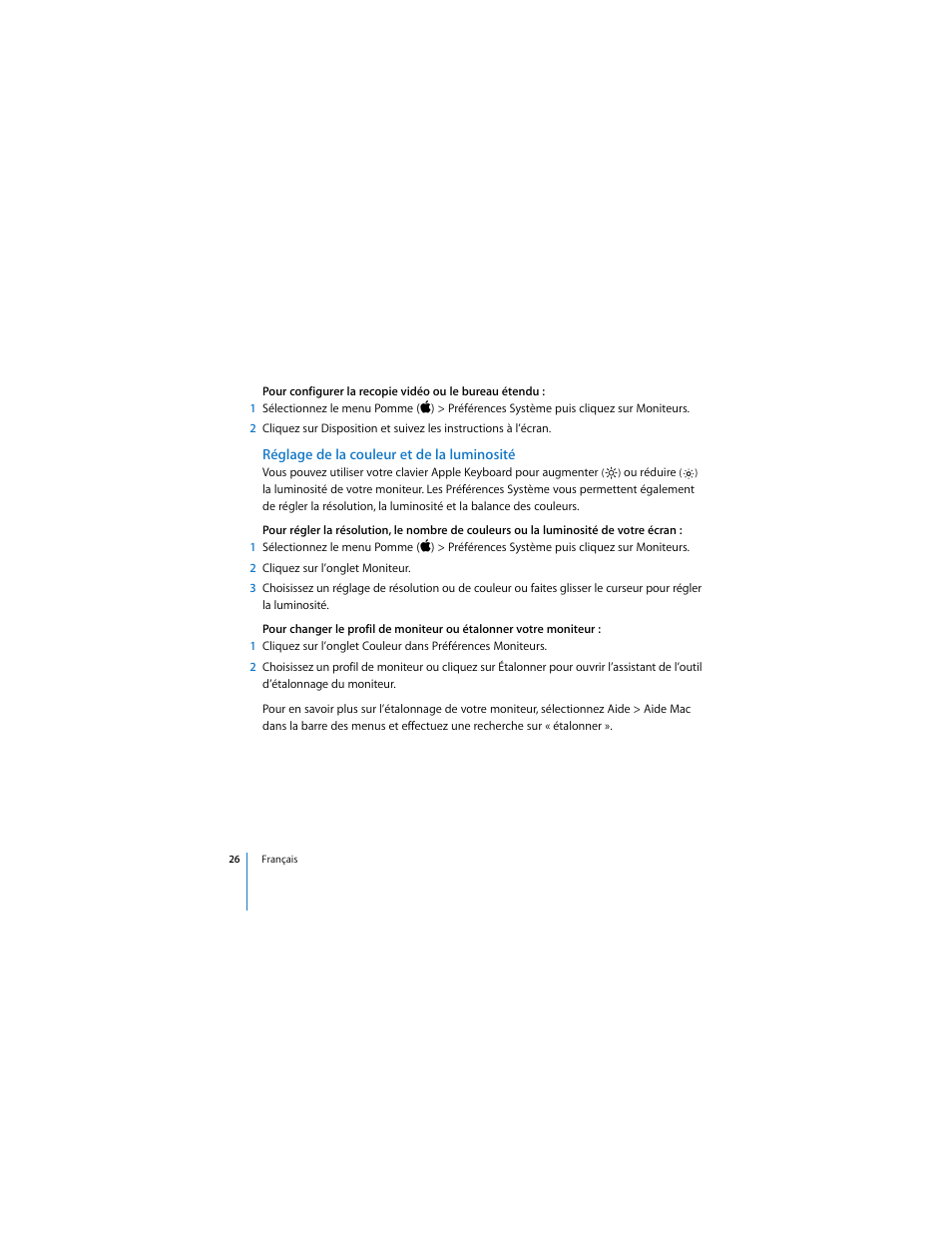 Réglage de la couleur et de la luminosité | Apple Cinema Display User Manual | Page 26 / 122