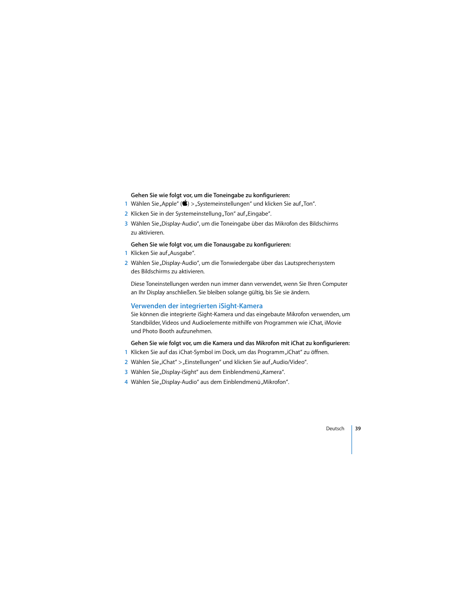 Verwenden der integrierten isight-kamera | Apple Cinema Display User Manual | Page 39 / 122