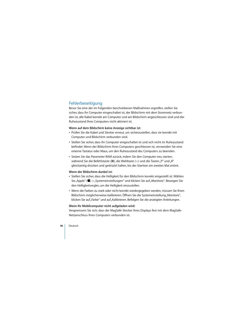 Fehlerbeseitigung | Apple Cinema Display User Manual | Page 46 / 122
