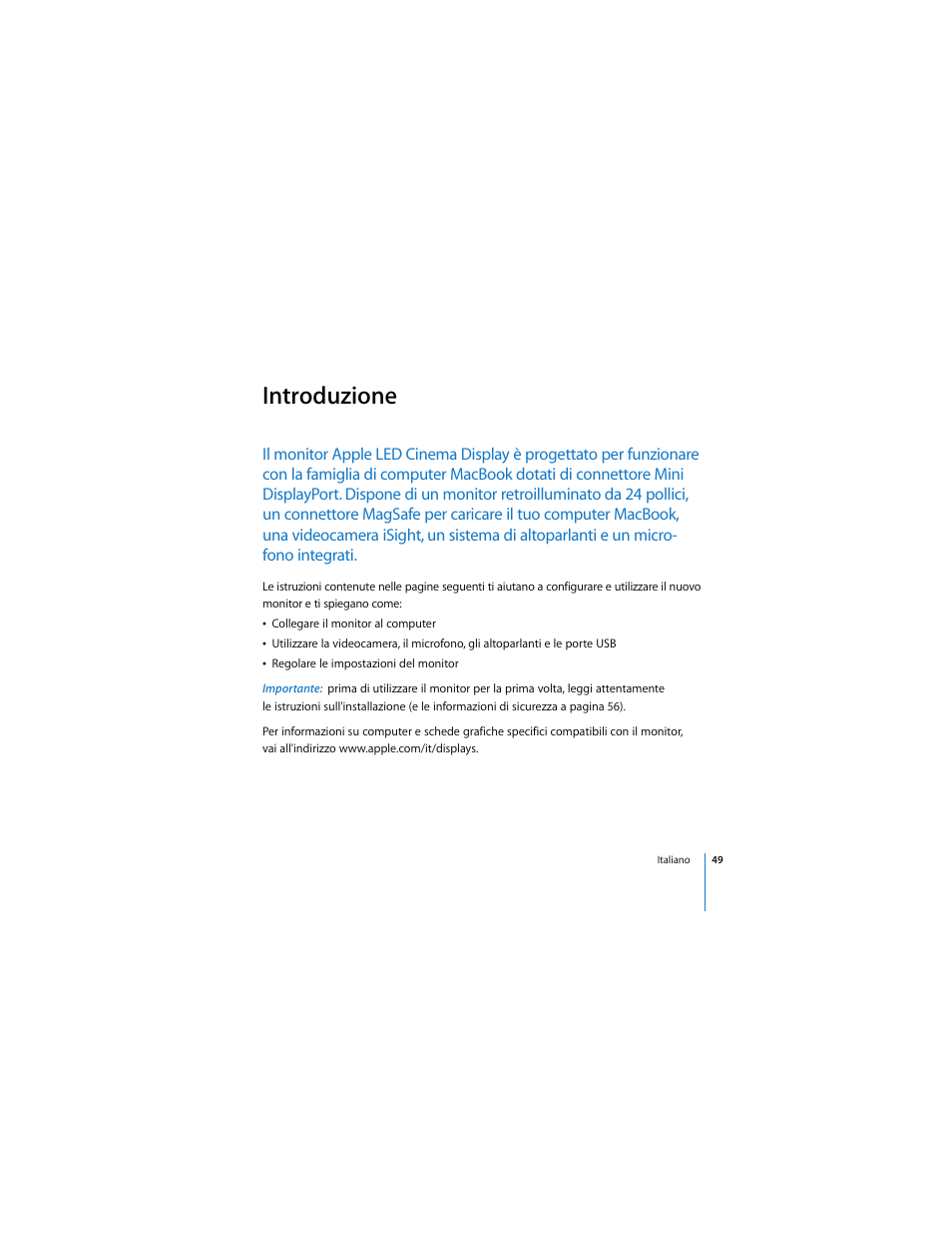 Introduzione | Apple Cinema Display User Manual | Page 49 / 122