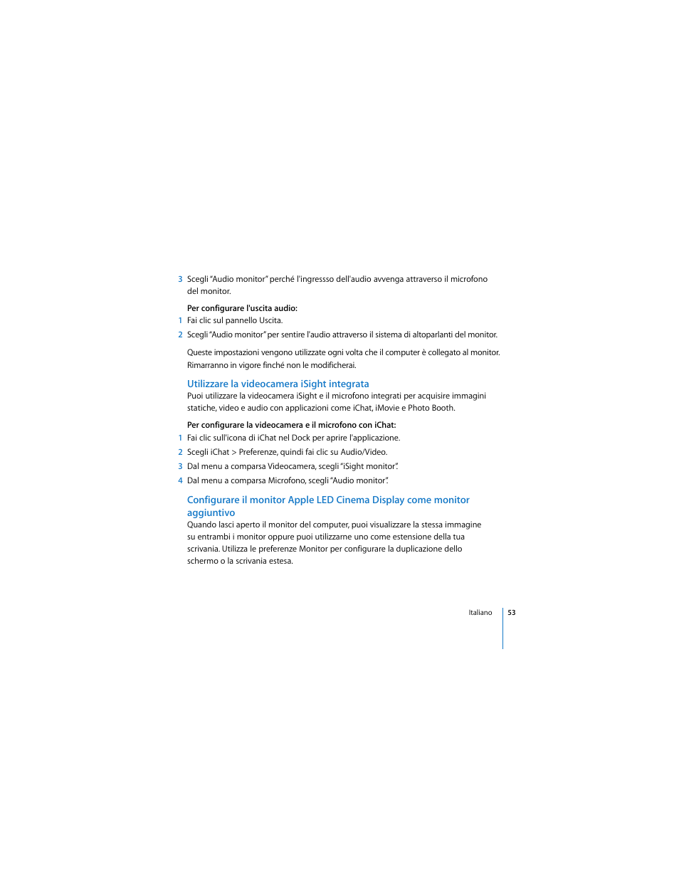 Utilizzare la videocamera isight integrata | Apple Cinema Display User Manual | Page 53 / 122