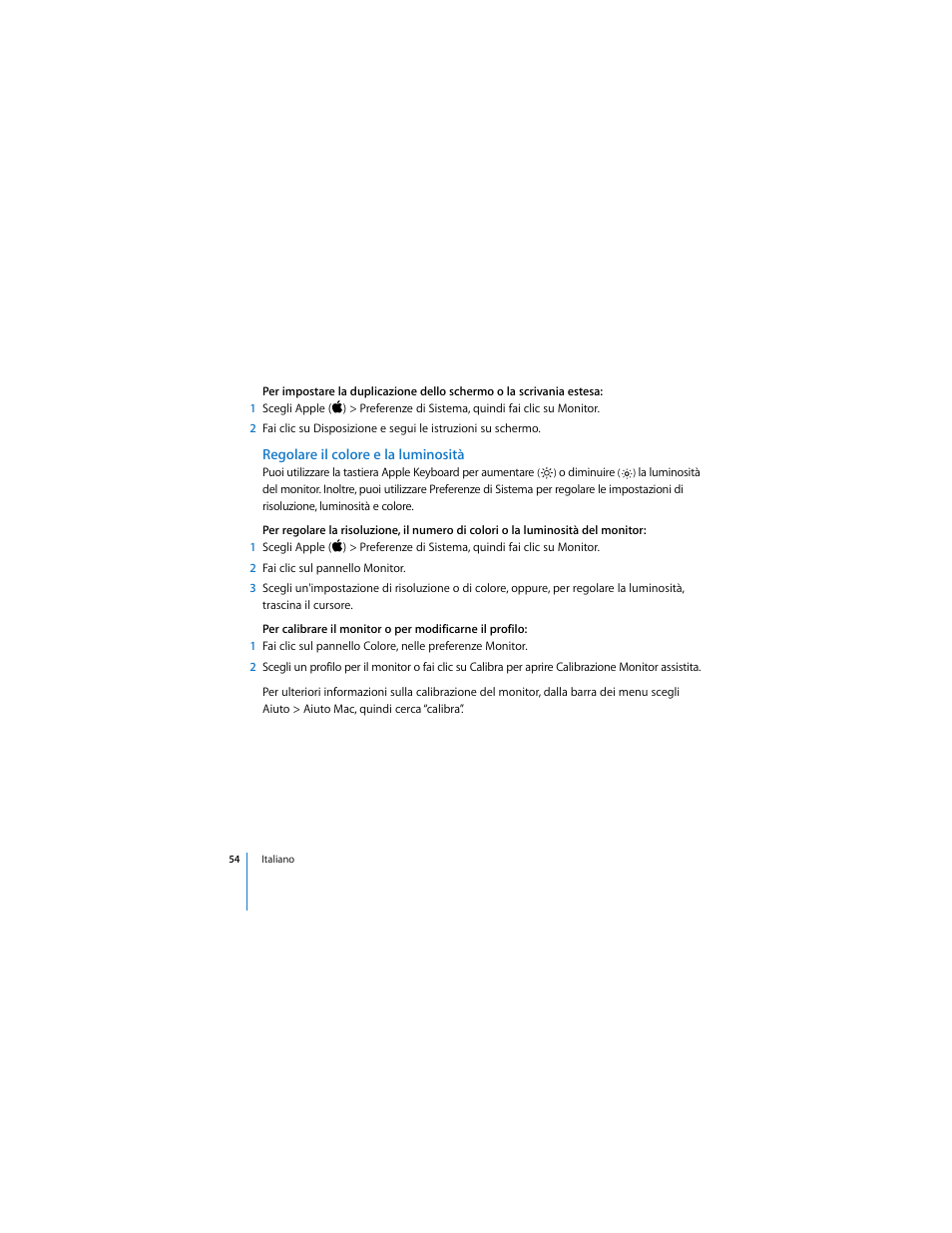 Regolare il colore e la luminosità | Apple Cinema Display User Manual | Page 54 / 122