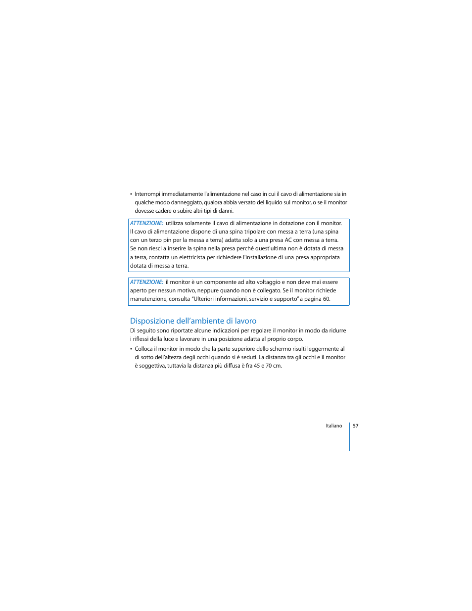 Disposizione dell’ambiente di lavoro | Apple Cinema Display User Manual | Page 57 / 122