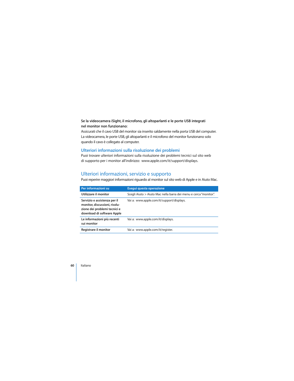 Ulteriori informazioni, servizio e supporto | Apple Cinema Display User Manual | Page 60 / 122