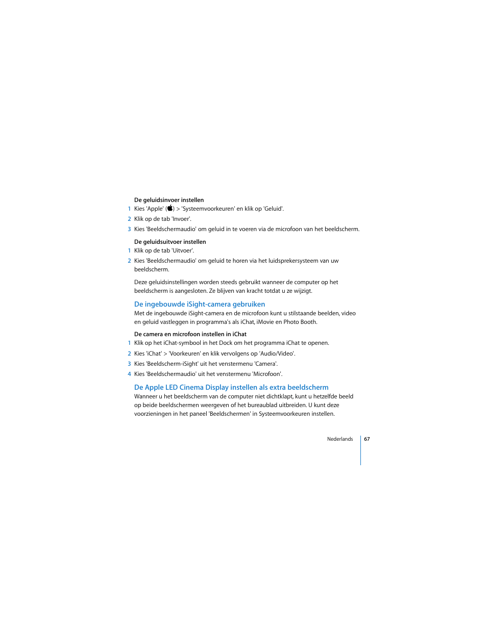 De ingebouwde isight-camera gebruiken | Apple Cinema Display User Manual | Page 67 / 122