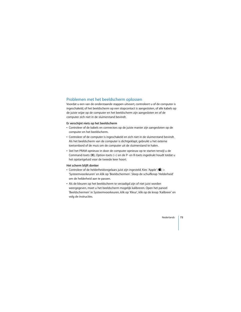 Problemen met het beeldscherm oplossen | Apple Cinema Display User Manual | Page 73 / 122