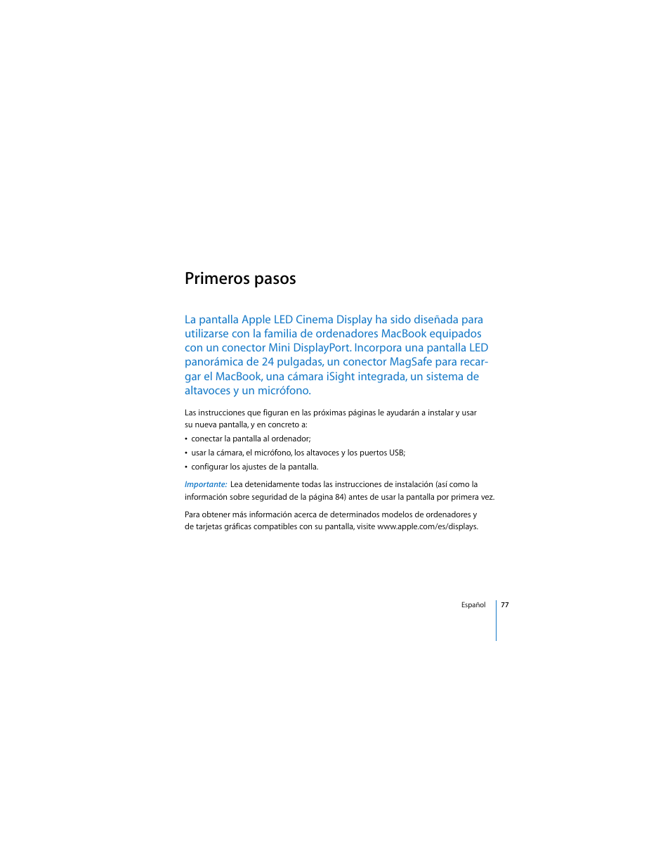 Primeros pasos | Apple Cinema Display User Manual | Page 77 / 122