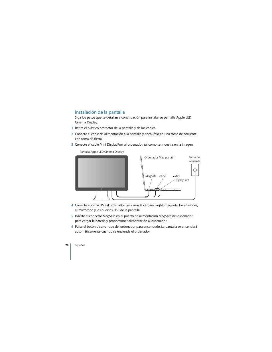 Instalación de la pantalla | Apple Cinema Display User Manual | Page 78 / 122
