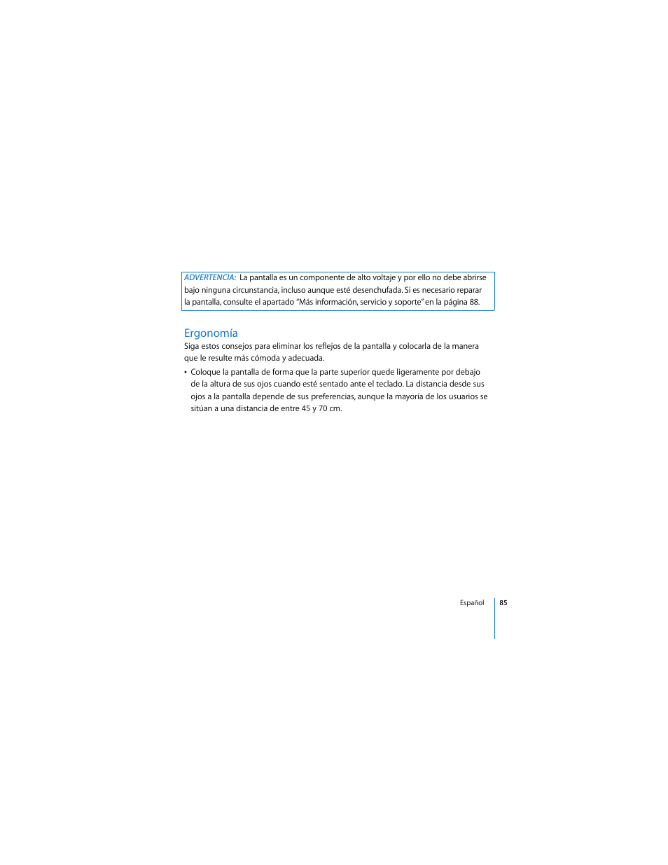Ergonomía | Apple Cinema Display User Manual | Page 85 / 122