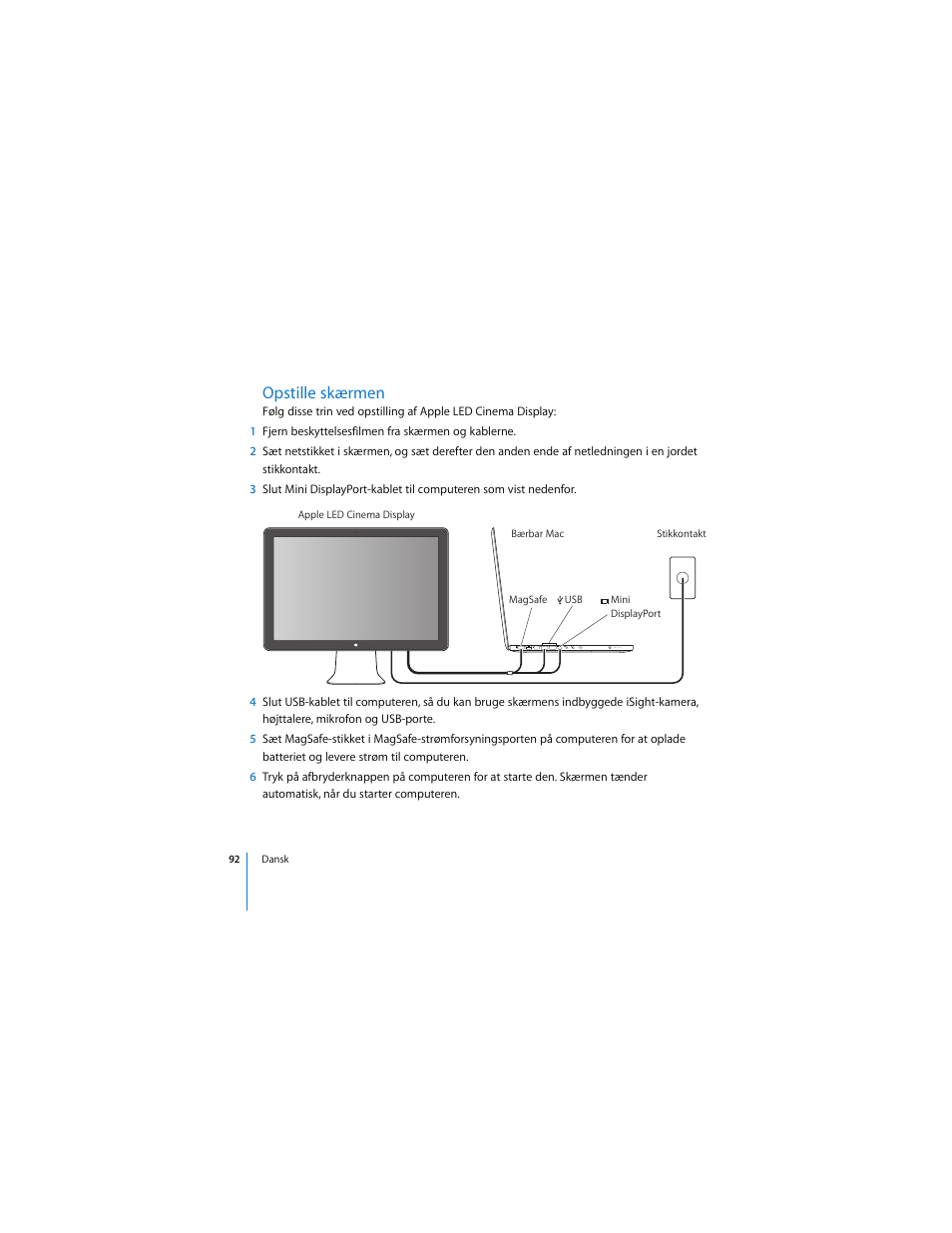 Opstille skærmen | Apple Cinema Display User Manual | Page 92 / 122