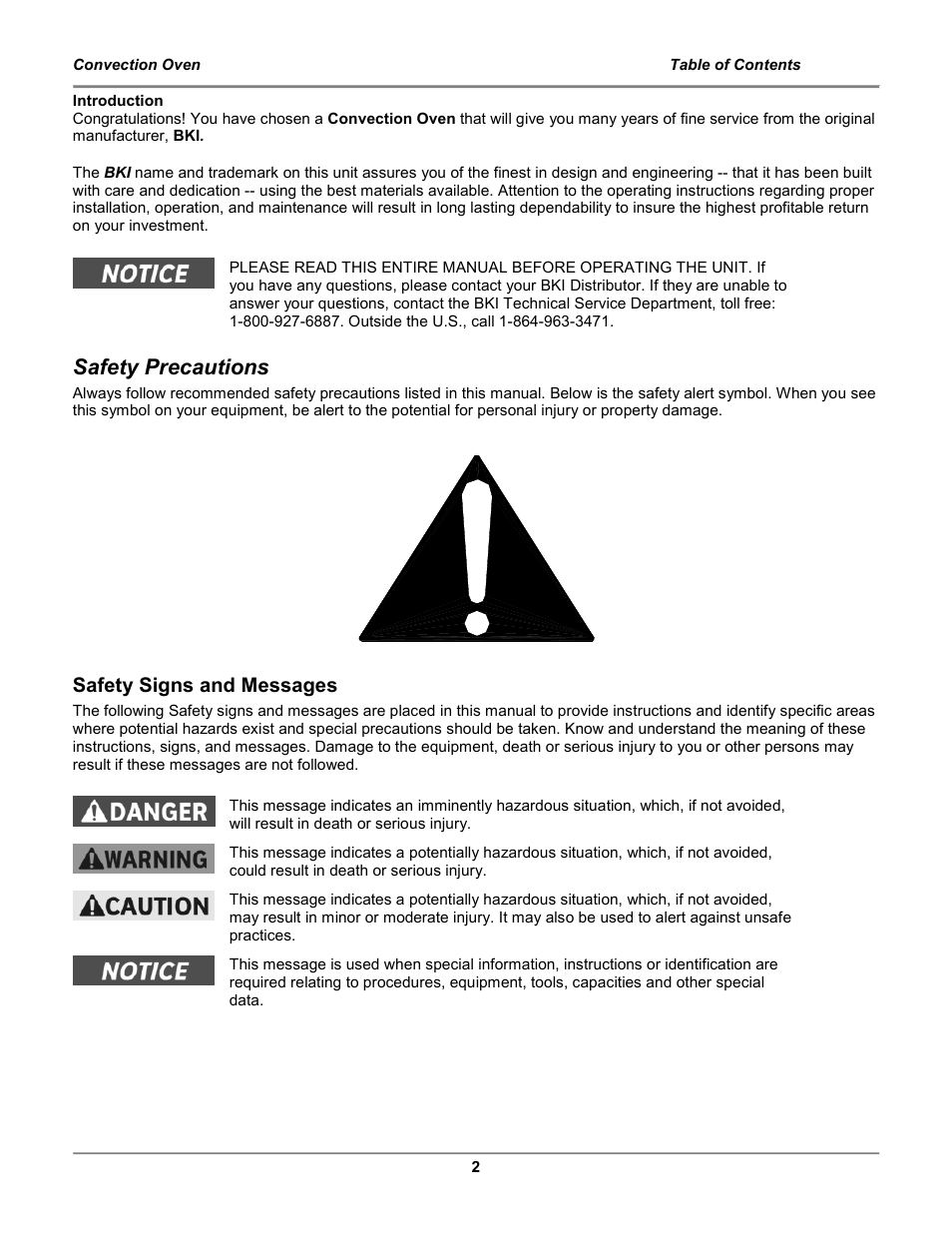 Safety precautions, Safety signs and messages | BKI COq Convection Oven User Manual | Page 4 / 48
