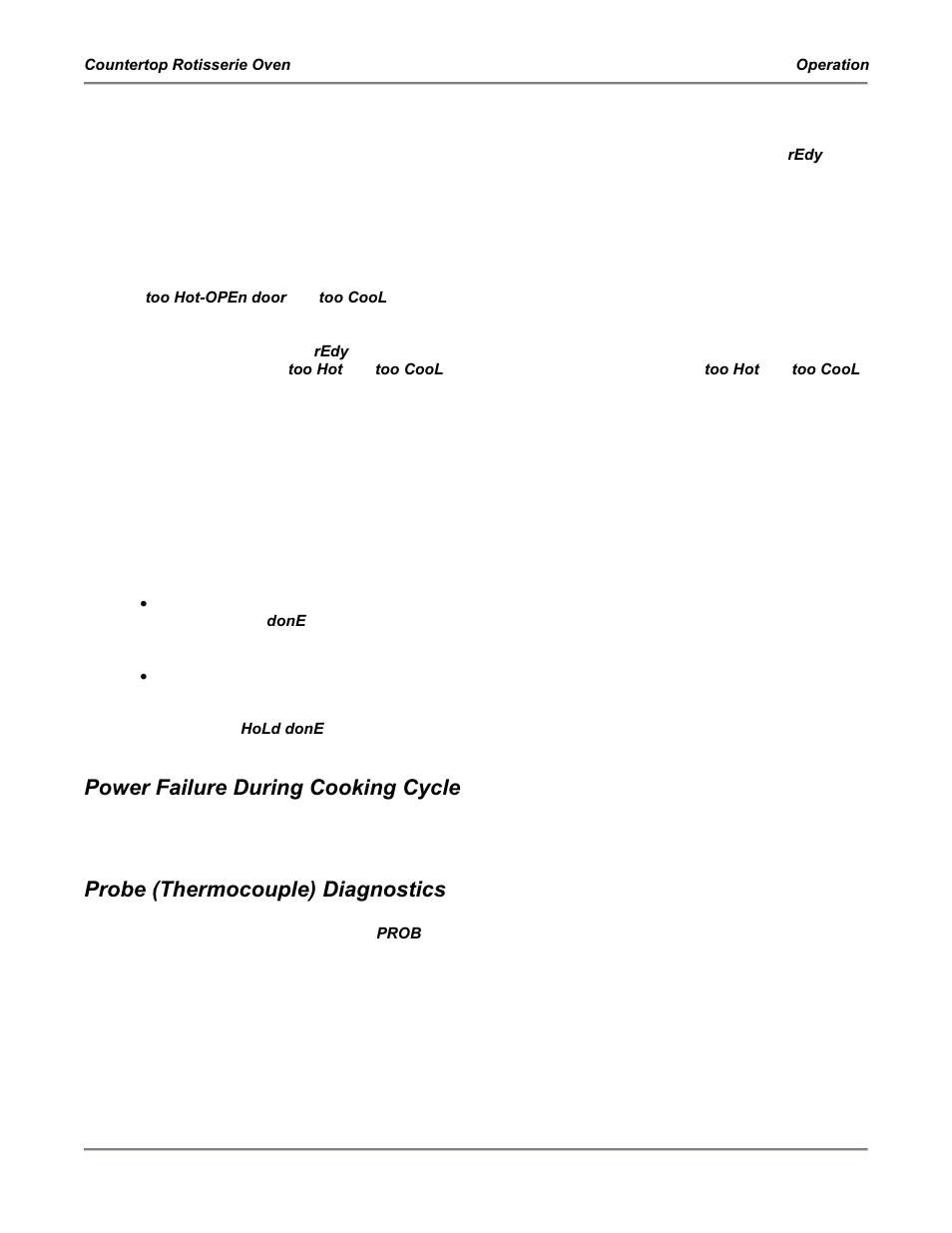 Power failure during cooking cycle, Probe (thermocouple) diagnostics | BKI FS Countertop Rotisserie Oven User Manual | Page 12 / 16