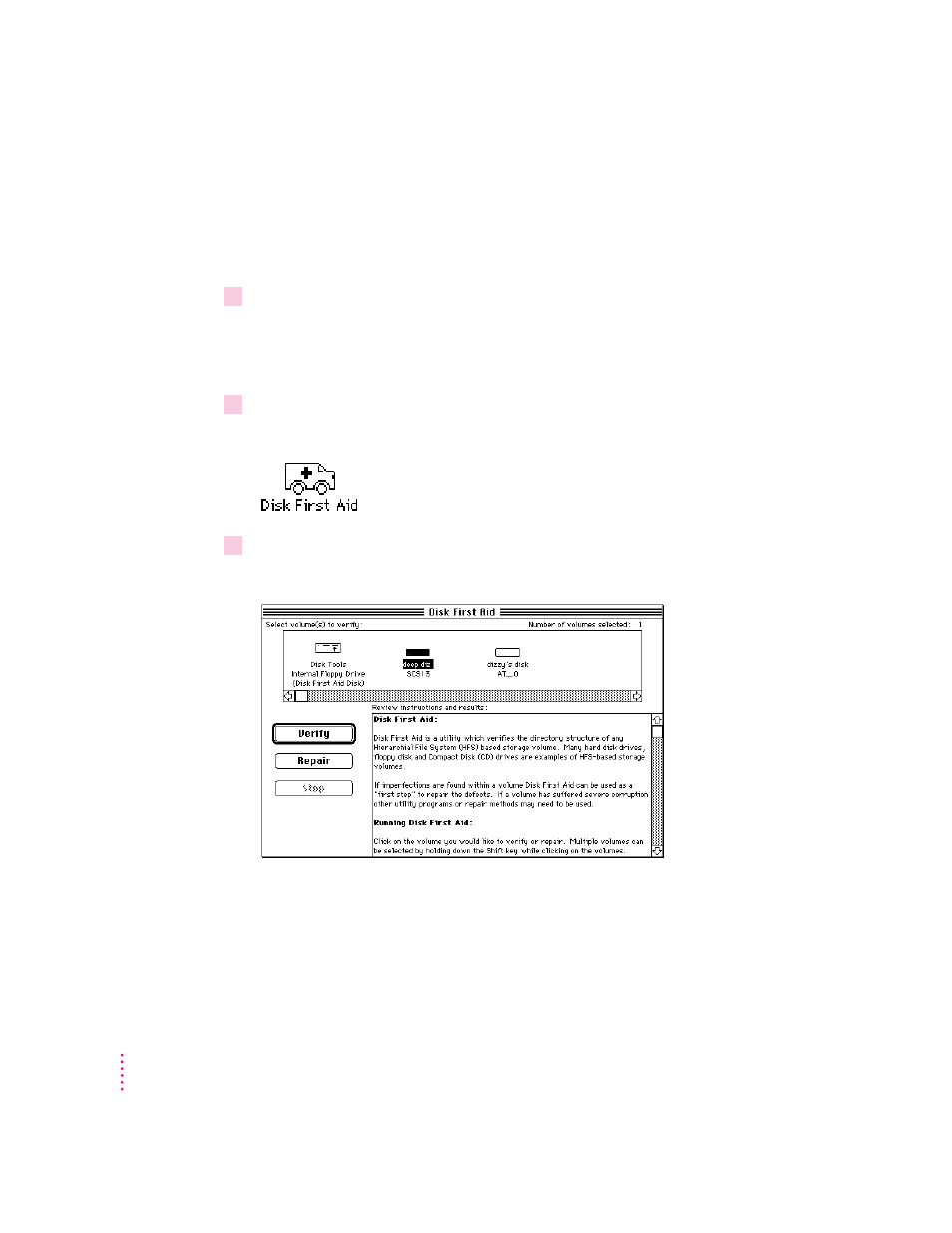 How to repair a hard disk or floppy disk | Apple Macintosh LC 580 User Manual | Page 70 / 114