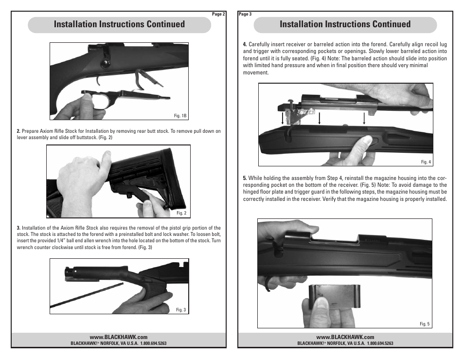 Installation instructions continued | BLACKHAWK! AXIOM U/L RIFLE STOCK CAMO FINISH User Manual | Page 2 / 6