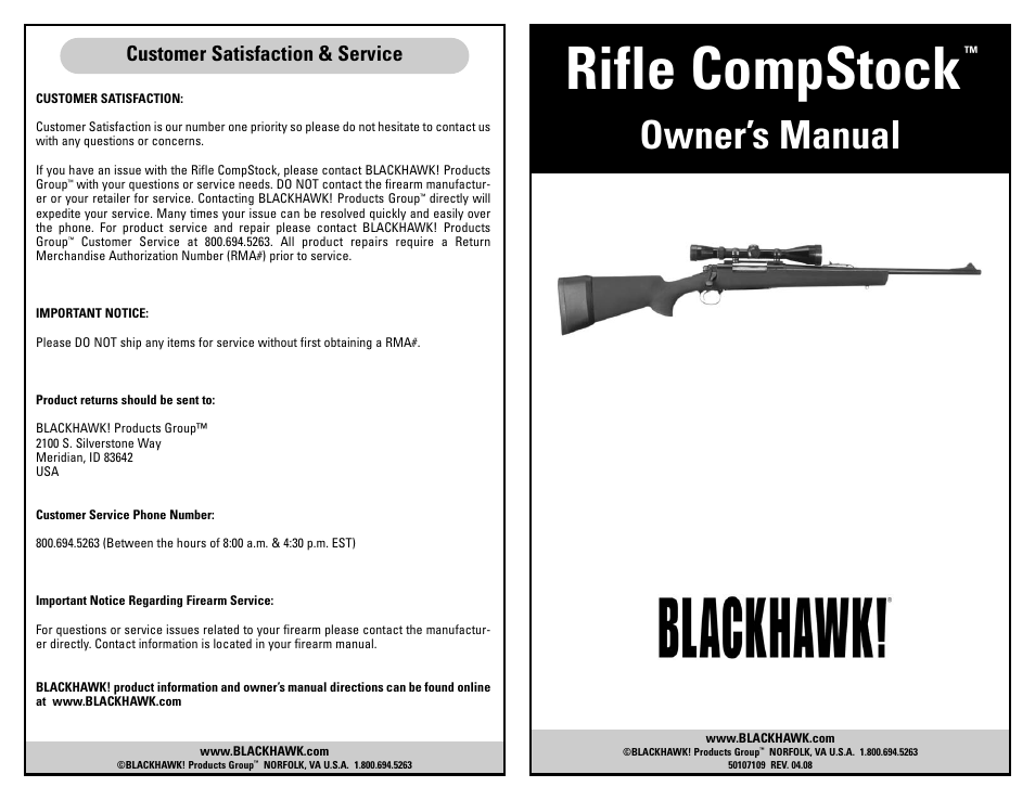 BLACKHAWK! RIFLE COMPSTOCK User Manual | 8 pages