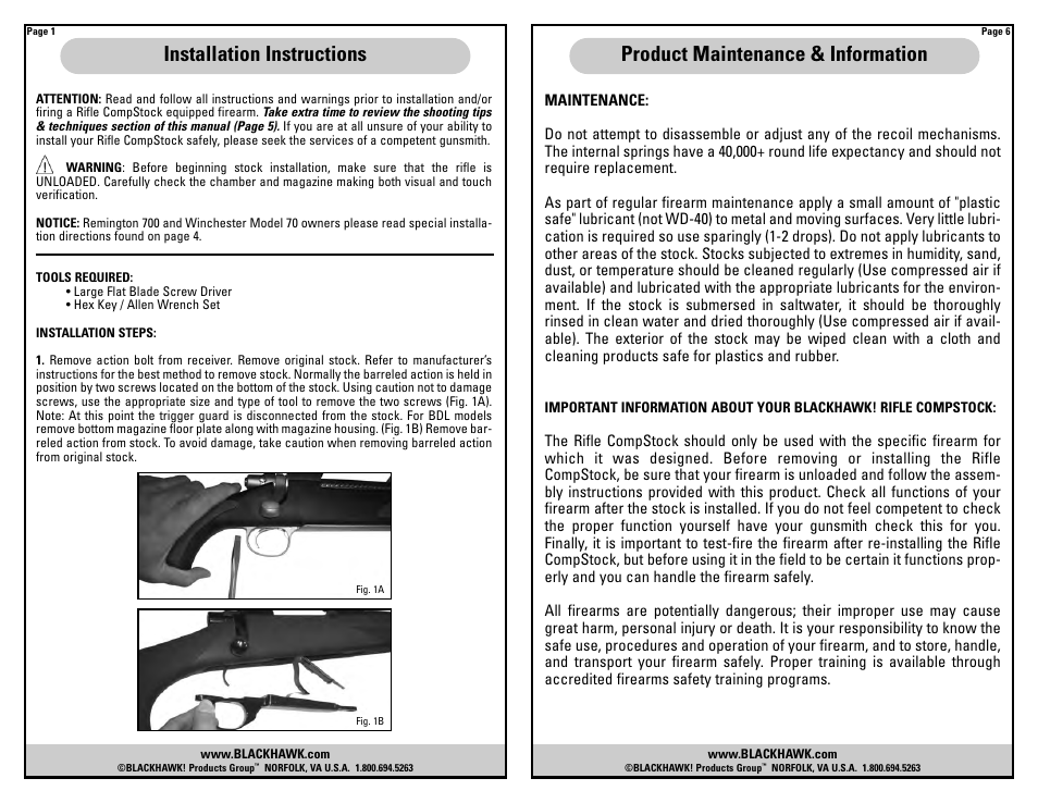 BLACKHAWK! RIFLE COMPSTOCK User Manual | Page 2 / 8