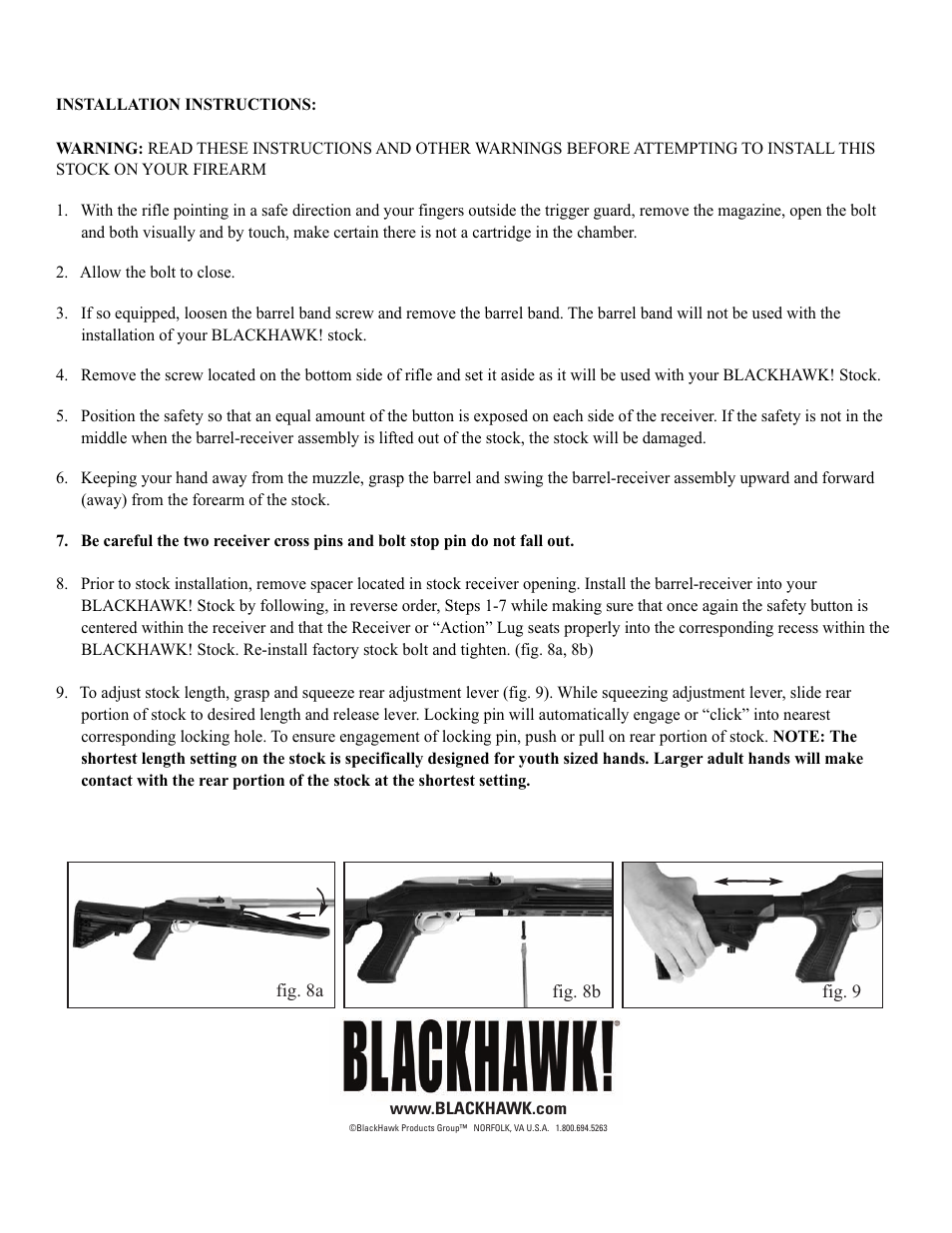 BLACKHAWK! AXIOM R/F RIFLE STOCK User Manual | 2 pages