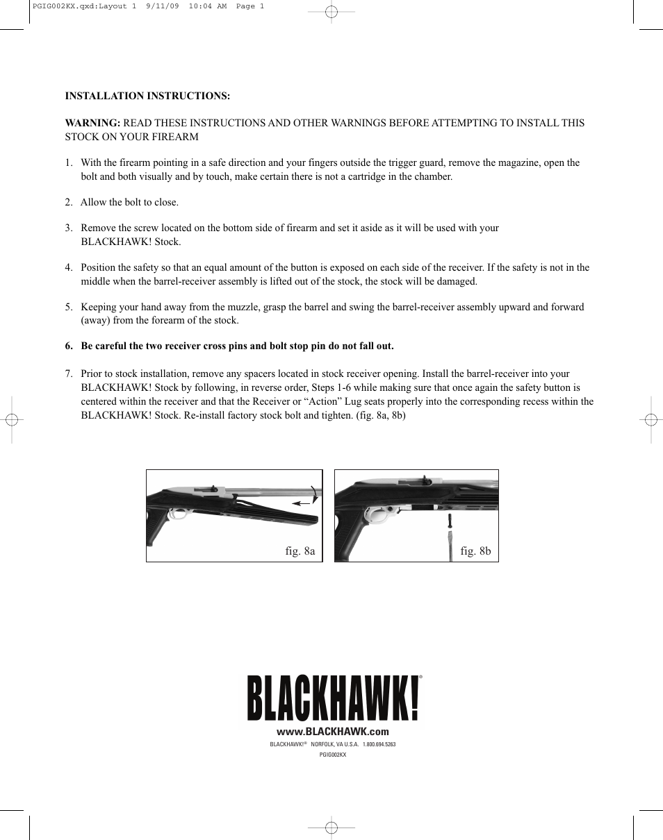 BLACKHAWK! AXIOM RUGER 10/22 RIFLE STOCK User Manual | Page 2 / 2