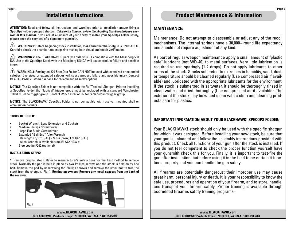 BLACKHAWK! SPECOPS FOLDER SHOTGUN STOCK User Manual | Page 7 / 8