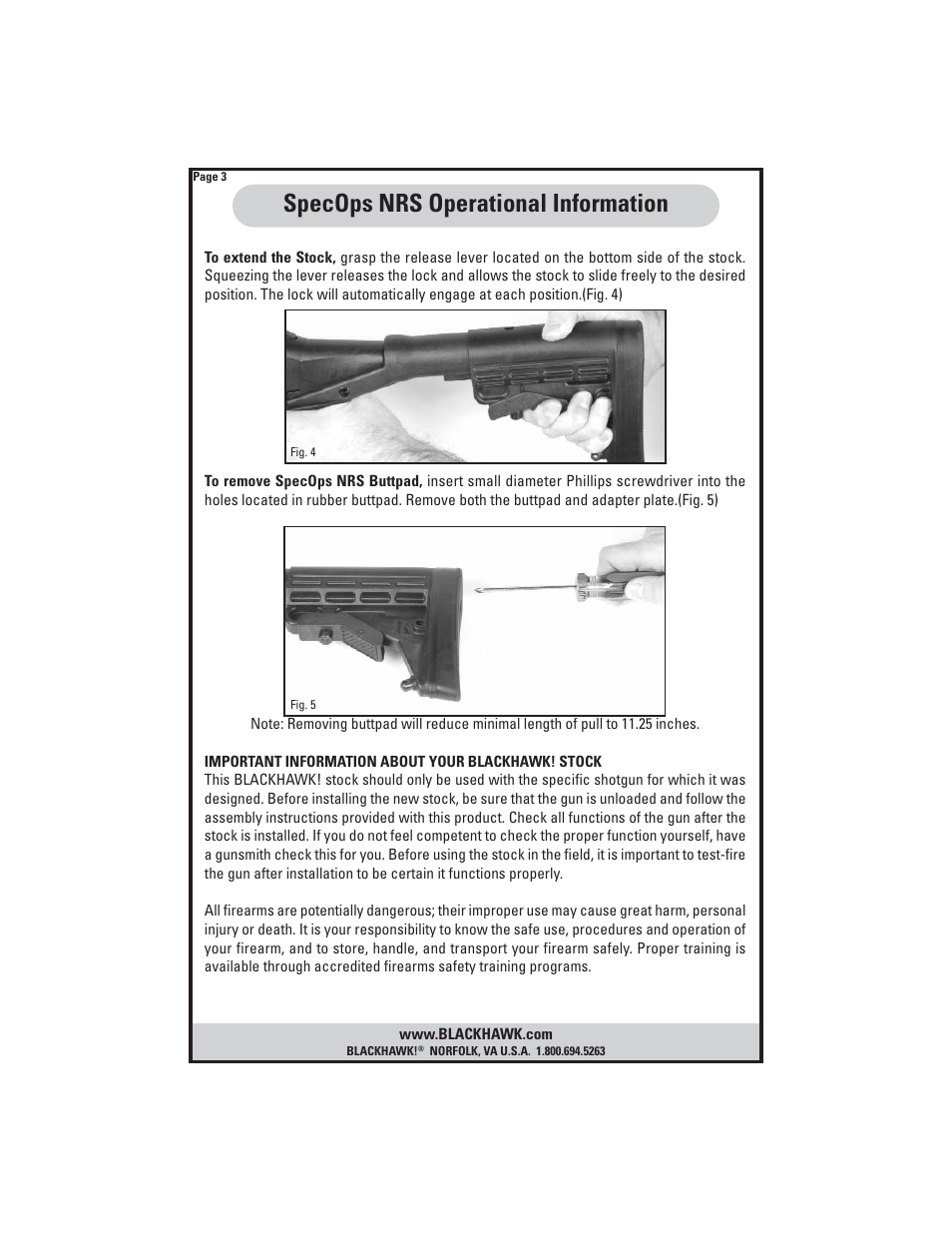 Specops nrs operational information | BLACKHAWK! SPECOPS NRS SHOTGUN STOCK User Manual | Page 4 / 8