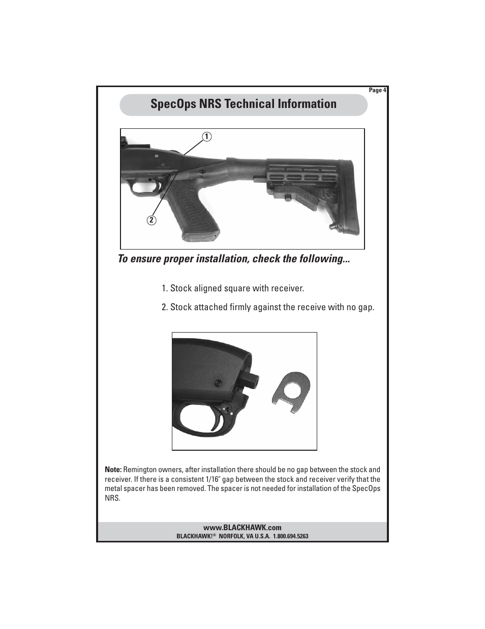 Specops nrs technical information | BLACKHAWK! SPECOPS NRS SHOTGUN STOCK User Manual | Page 5 / 8