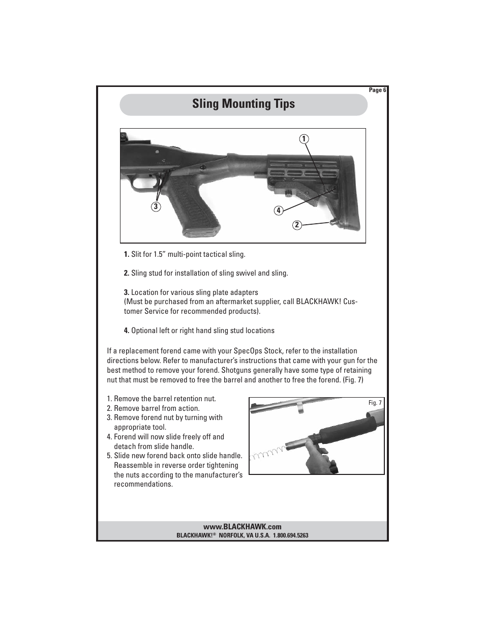 Sling mounting tips | BLACKHAWK! SPECOPS NRS SHOTGUN STOCK User Manual | Page 7 / 8
